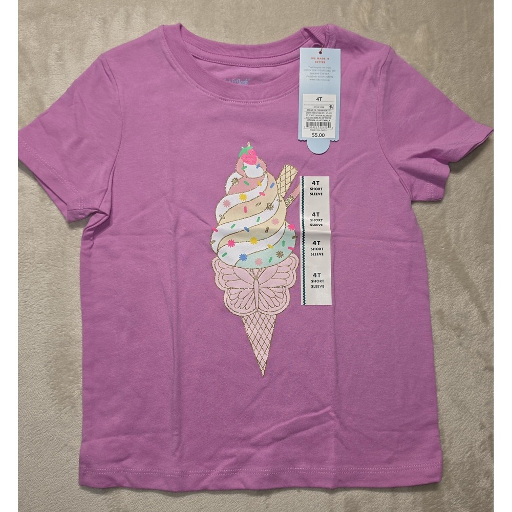 Cat & Jack Girls 4T Pink Ice Cream Graphic T-Shirt Short Sleeve Cute Summer‎ Tee